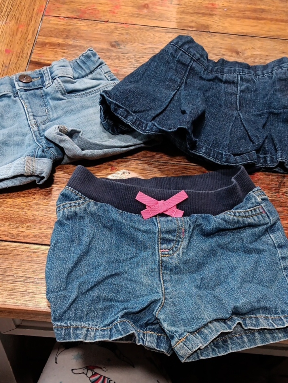 Girls' 2 Denim Shorts with Pink Bow Accent - Blue And A Skort